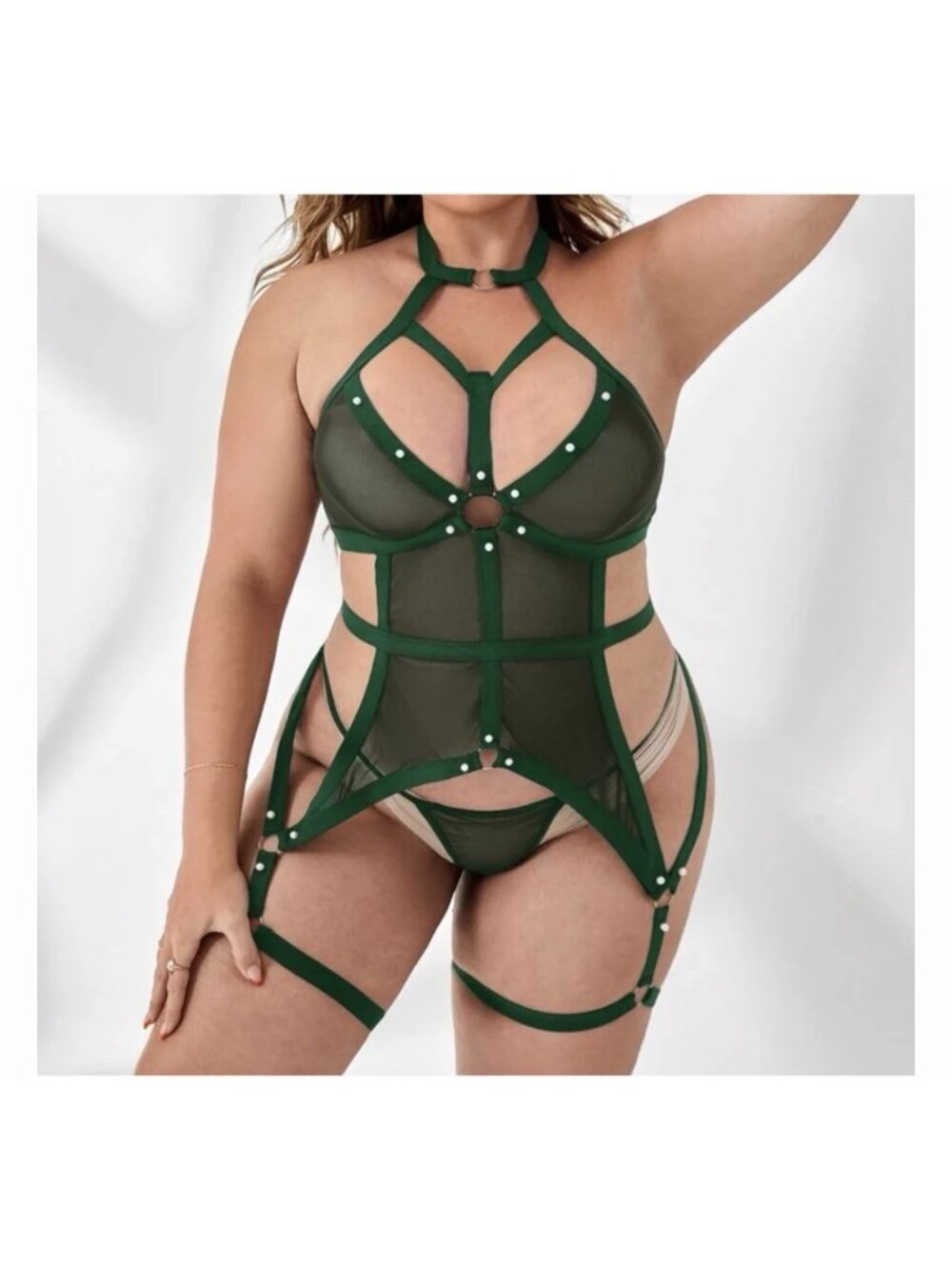 The Bralette Co Sexy Have To Leave Soon Bedroom Lingerie Outfit Green 3XL